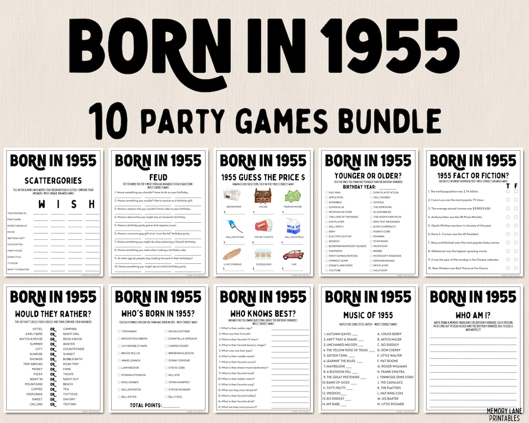 70th Birthday Party Games Bundle | Born in 1955 Games | 70th Birthday ...