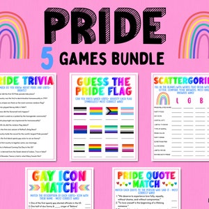 Pride Party Games Bundle 5 LGBTQ Pride Games Pride Trivia Games Rainbow Gay Lesbian Party Games Printable Pride Games Adult Games image 1