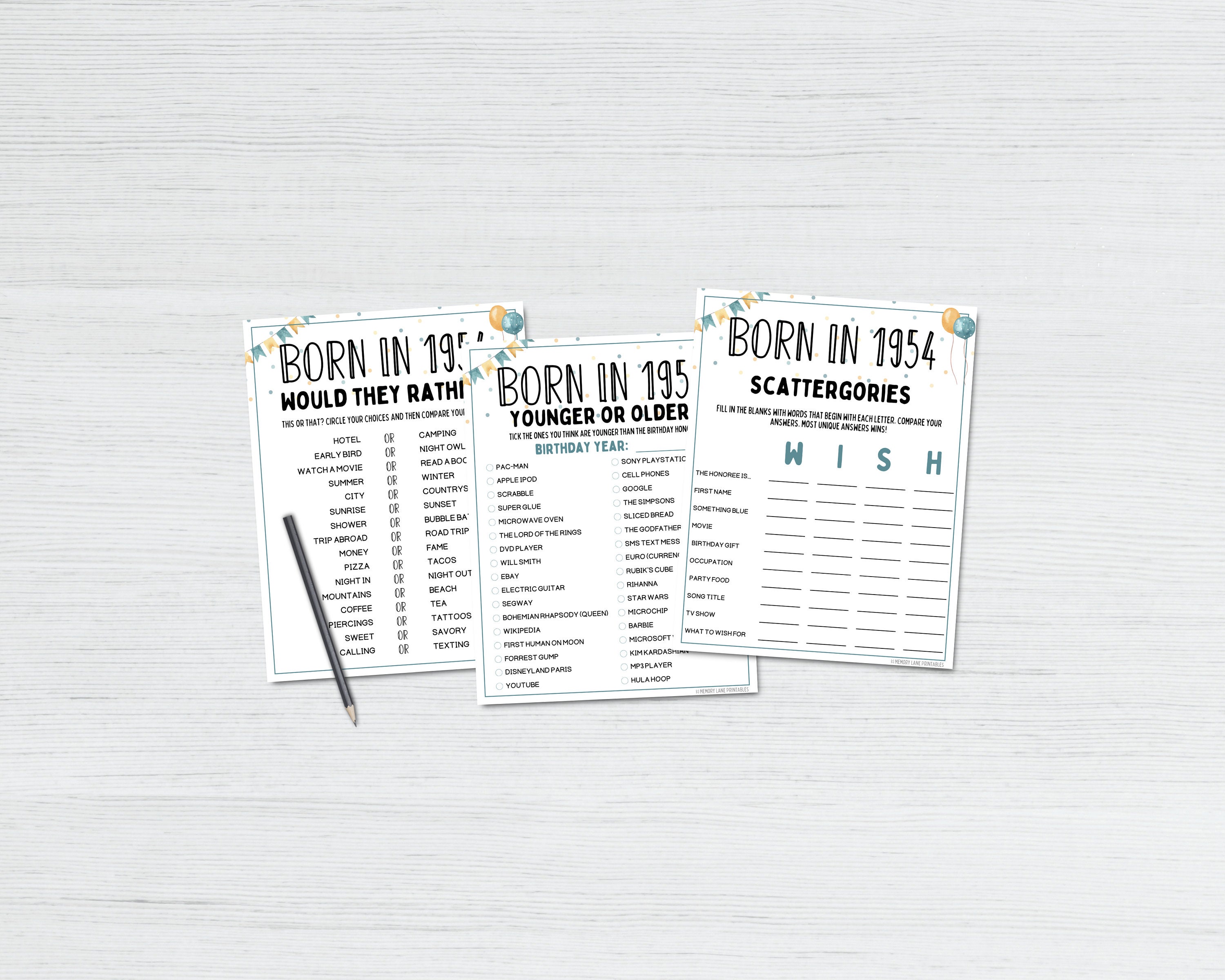 70th Birthday Party Games Bundle Born in 1954 Games 70th Birthday Games ...