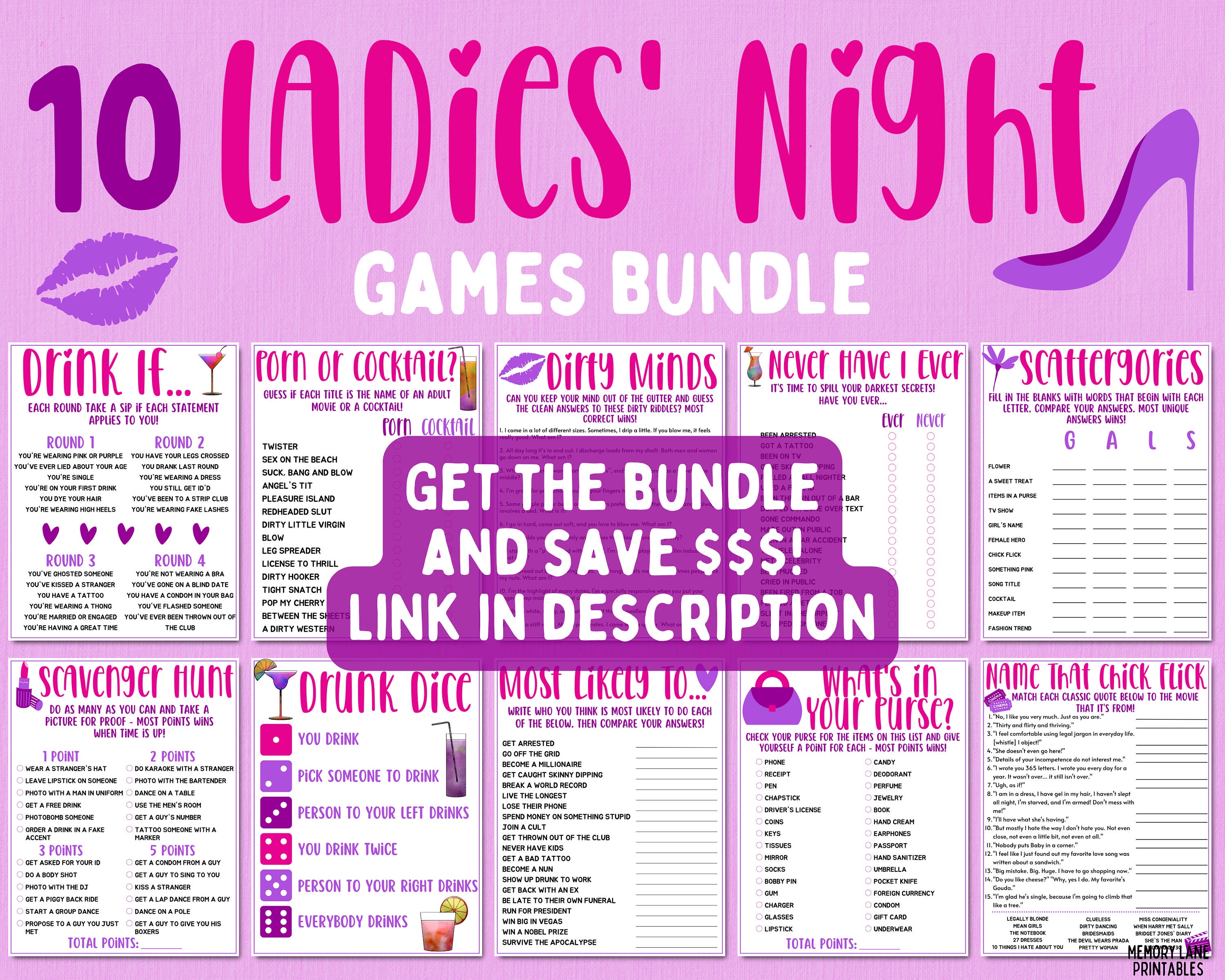 Ladies' Night 5 Game Bundle Ladies Night Party Games Fun Girls Night