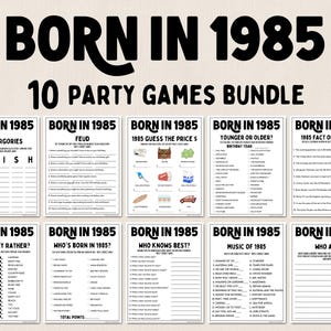 Paquete de juegos para la fiesta del 40.° cumpleaños / Juegos para los nacidos en 1985 / Juegos para el 40.° cumpleaños / Juegos divertidos para imprimir / Juegos de fiesta / Juegos para adultos / Juegos familiares