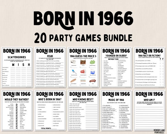 60th Birthday Party Games Bundle | Born in 1966 Games | 60th Birthday Games | Fun Printable Games | Party Games | Adult Games | Family Game