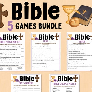 Paquete de juegos bíblicos / Juegos de estudio bíblico / Juegos de iglesia / Juegos de grupos juveniles / Trivia bíblica / Juegos imprimibles divertidos / Juegos para adultos / Juegos para niños