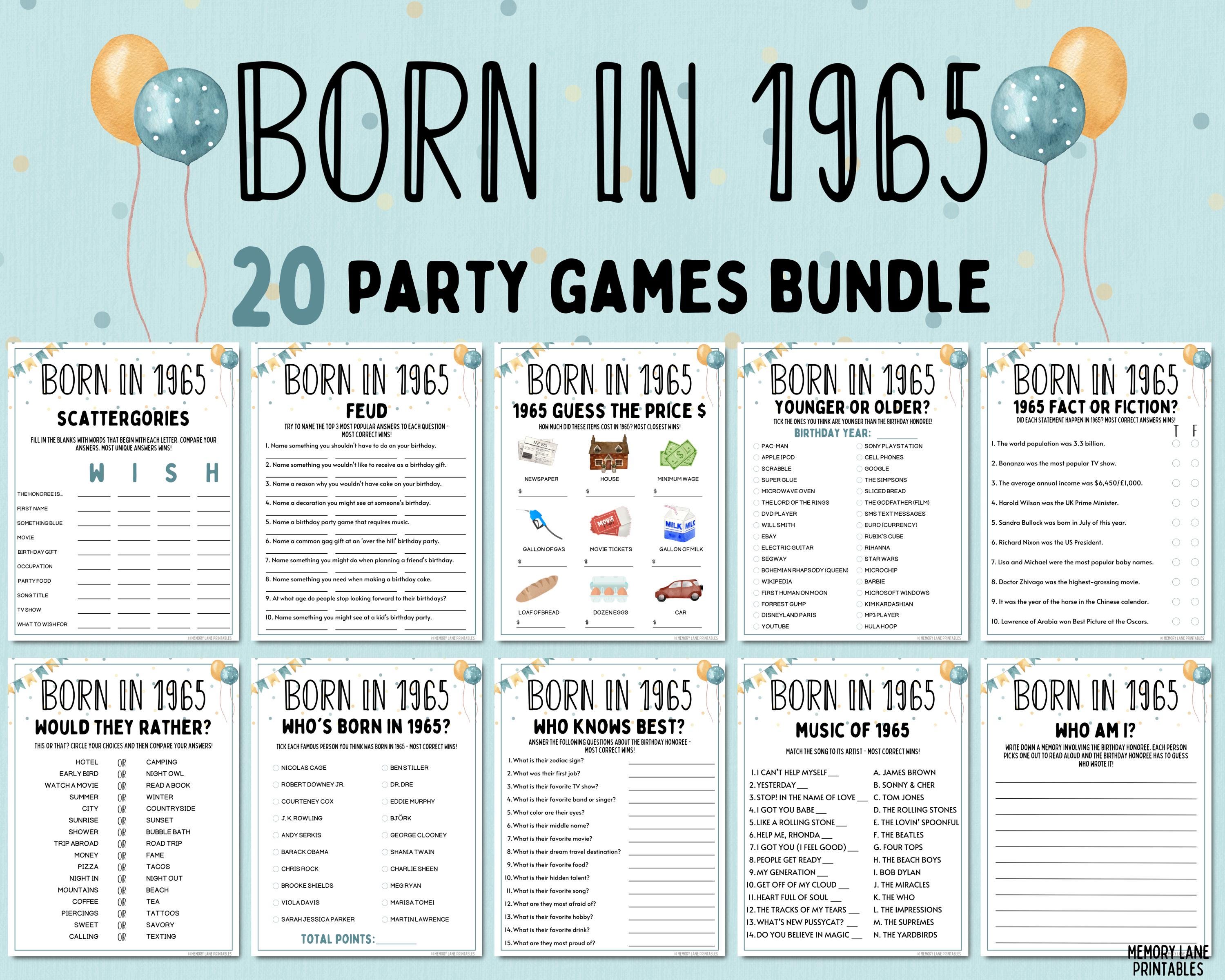 60th Birthday Party Game - Movies In 1965 Trivia Cards, Pack Of 30, Fun For Adults & Reunions