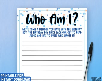 Who Am I Game | Birthday Game for Him | Memory with Birthday Boy Game | Adult Birthday Party Game | Printable Birthday Game | Adult Game