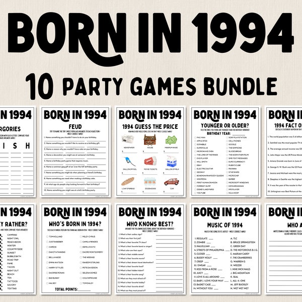 30th Birthday Party Games Bundle | Born in 1994 Games | 30th Birthday Games | Fun Printable Games | Party Games | Adult Games | Family Game