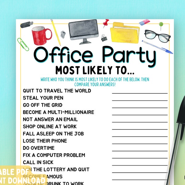 Office Party Most Likely To Game | Work Party Game | Fun Printable Game | Group Game | Team Building Game | Staff Appreciation | Icebreaker