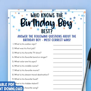 Quién conoce al cumpleañero Mejor juego / Juego de cumpleaños para él / Juego de fiesta de cumpleaños para adultos / Juego imprimible / Juego de cumpleañero / Juego para adultos