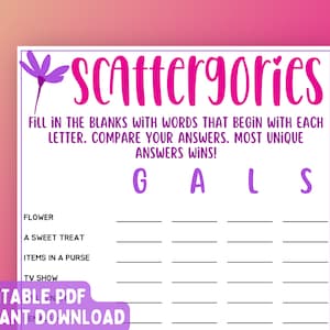 Ladies&#39; Night Scattergories Game | Ladies Night Party Game | Fun Girls Night Out Game | Girls Night In Game | Adult Game | Birthday Game