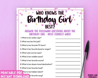 Who Knows the Birthday Girl Best Game | Birthday Game for Her | Adult Birthday Party Game | Printable Game | Birthday Girl Game | Adult Game