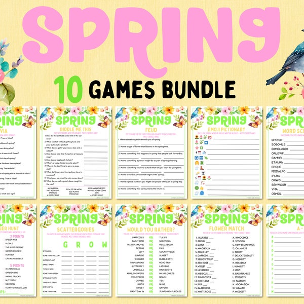 Spring Games Bundle | Spring Party Games | Fun Printable Spring Games | Spring Activities | Adult Games | Kids Games | Family Games