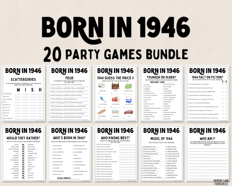 80歳の誕生日パーティーゲームバンドル | 1946年生まれのゲーム | 80歳の誕生日ゲーム | 楽しい印刷可能なゲーム | パーティーゲーム | 大人向けゲーム | ファミリーゲーム 画像 1