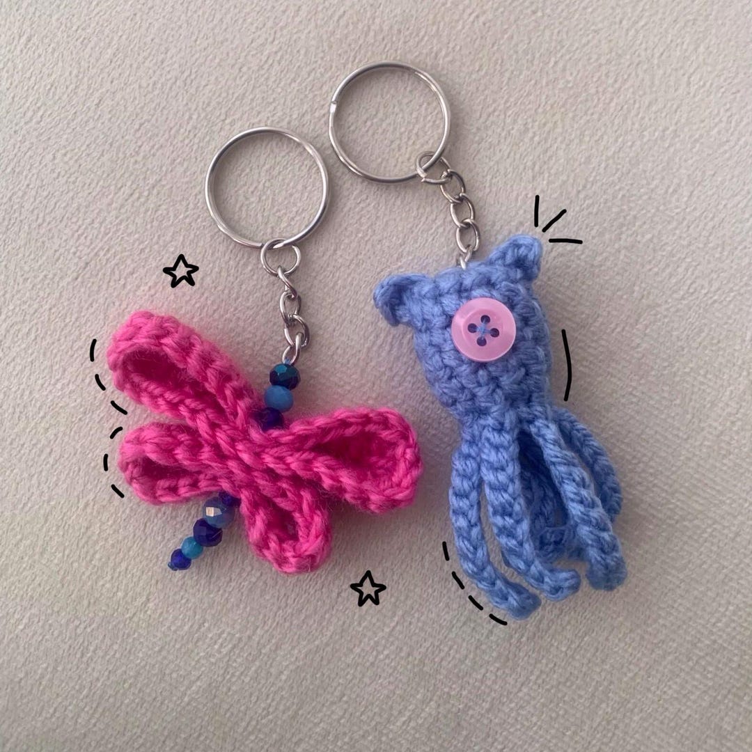 Coraline Crochet Keychain Bundle: Squid and Dragonfly Keyrings - Etsy