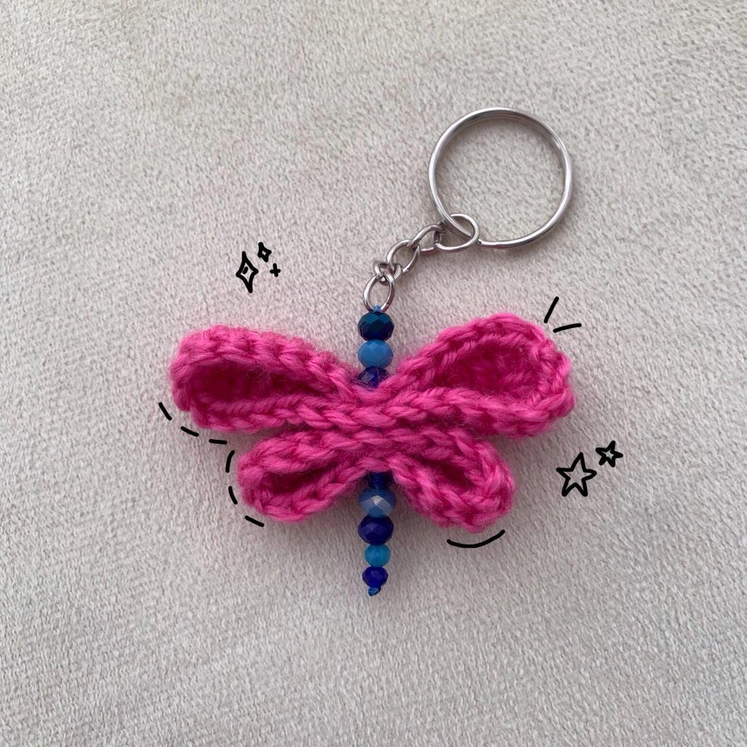 Crochet Coraline Dragonfly Keychain: Handmade Beaded Keyring - Etsy