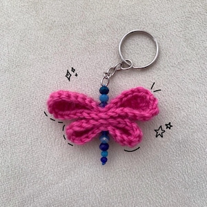 Crochet Coraline Dragonfly Keychain: Handmade Beaded Keyring