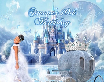 Telón de fondo de princesa, telón de fondo de Cenicienta, estandarte de princesa, estandarte de Cenicienta, estandarte de princesa azul, estandarte de Cenicienta azul, fiesta de Cenicienta