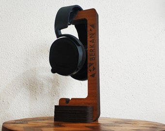 Headphone Stand-Handmade Walnut-Colored Plywood Wooden Headphone Stand - Aesthetic and Functional-Headphone Hanger- Headphone Holder