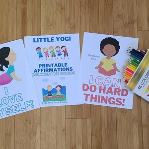 Little Yogi Printable Affirmation Coloring Words/Build Confidence/Kids Yoga/Learning/Classroom Wall Art/Classroom Poster