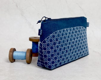 Kit de sac à main Sashiko DIY | Trousse de toilette de maquillage - Cadeau à fabriquer à la main | Broderie japonaise | cadeau pour elle