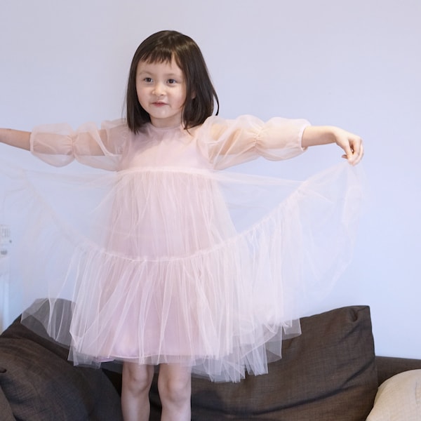 PDF/digital patron de couture robe en tulle manches froncées fille 6 mois-10ans