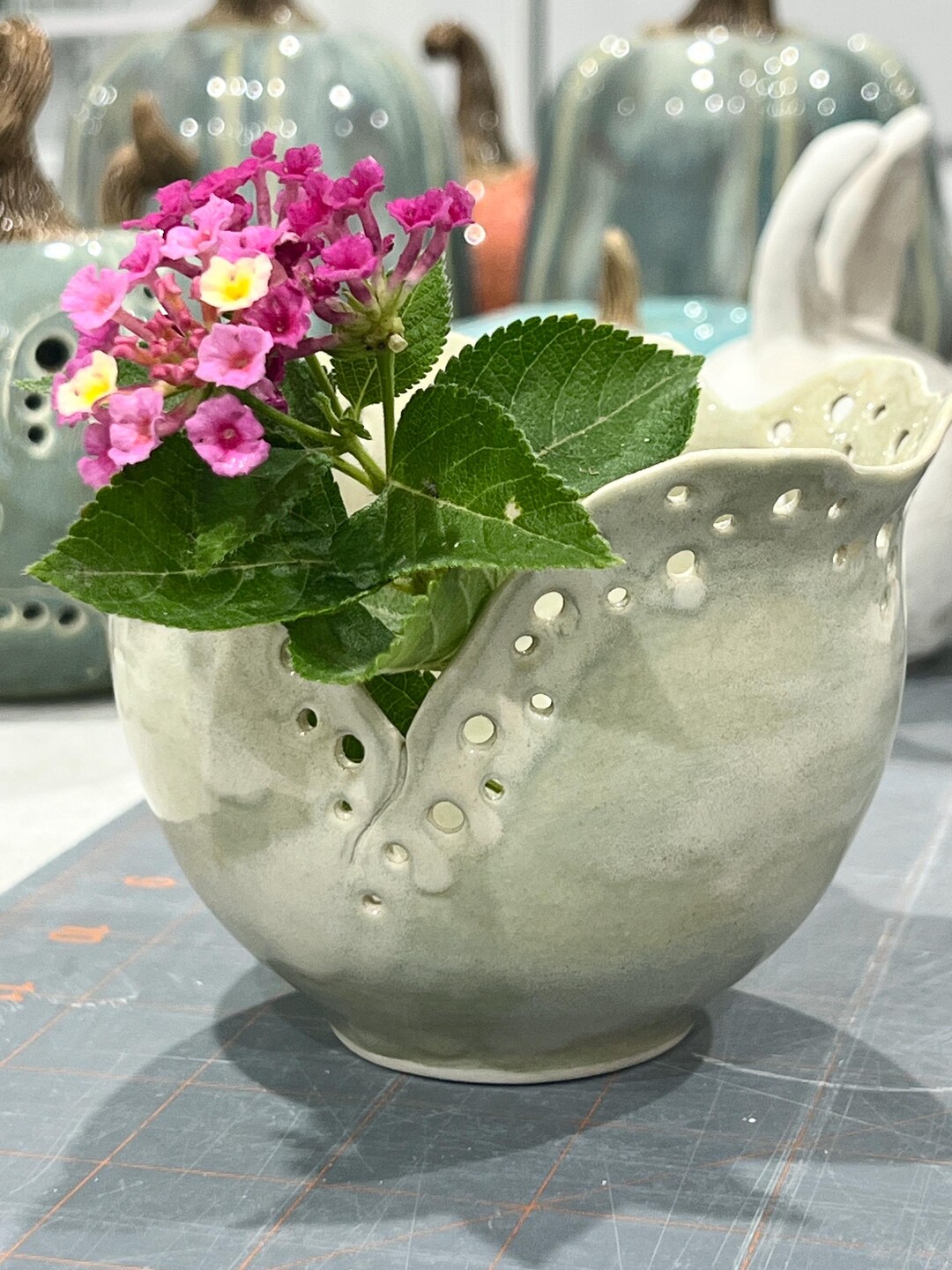 Vase Handmade Wheel-thrown Ceramic | Lacy Pot | Decorative Art | Candle ...