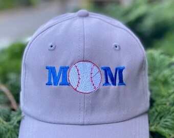Personalized Sports MOM Hat: 100% Cotton Baseball Cap Adjustable OSFA, Custom Embroidered Women's Apparel