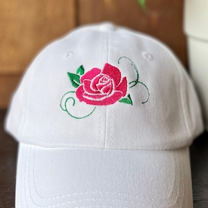 Rose Hat, Custom White Baseball Caps Unwashed, Embroidered Plant Mom Floral Hats Women, Personalized Mother&#39;s Day Gardening Gifts for Her