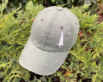 Dad Hat Embroidered Pine Tree, Mountain Adventure Adjustable Cap | 100% Cotton Washed Baseball Cap Men, Outdoorsy Hiking gift for Him / Her