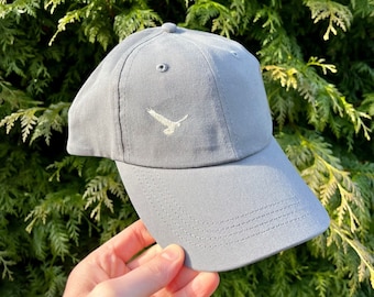 Dad Hat Embroidered Eagle, Gray Hiking Hat for Men Women | Soft Structured 100% Cotton Baseball Cap Unisex, PNW Nature Gifts for Him, Her