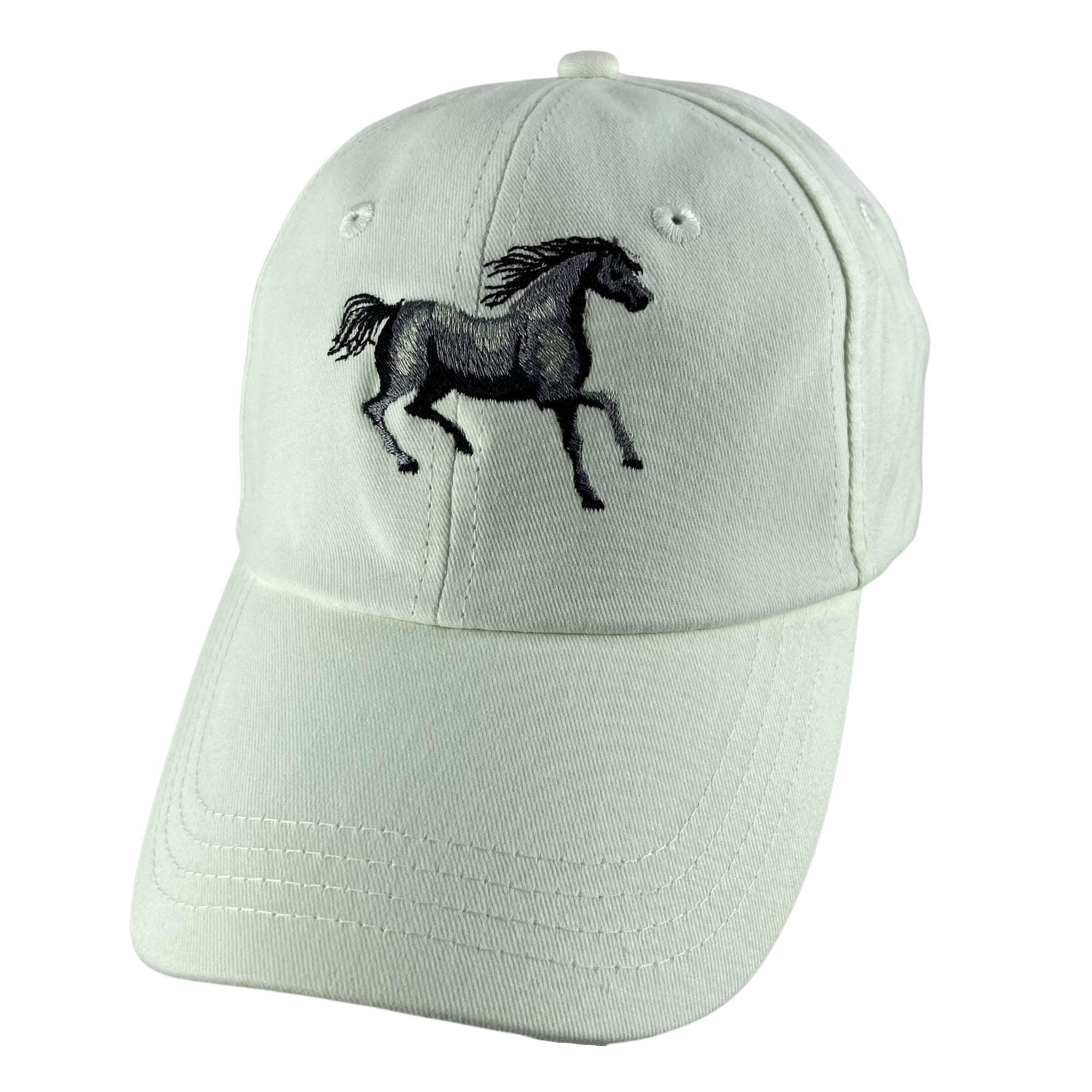Embroidered Stallion Horse Hat: 100% Cotton White Baseball  display picture 1