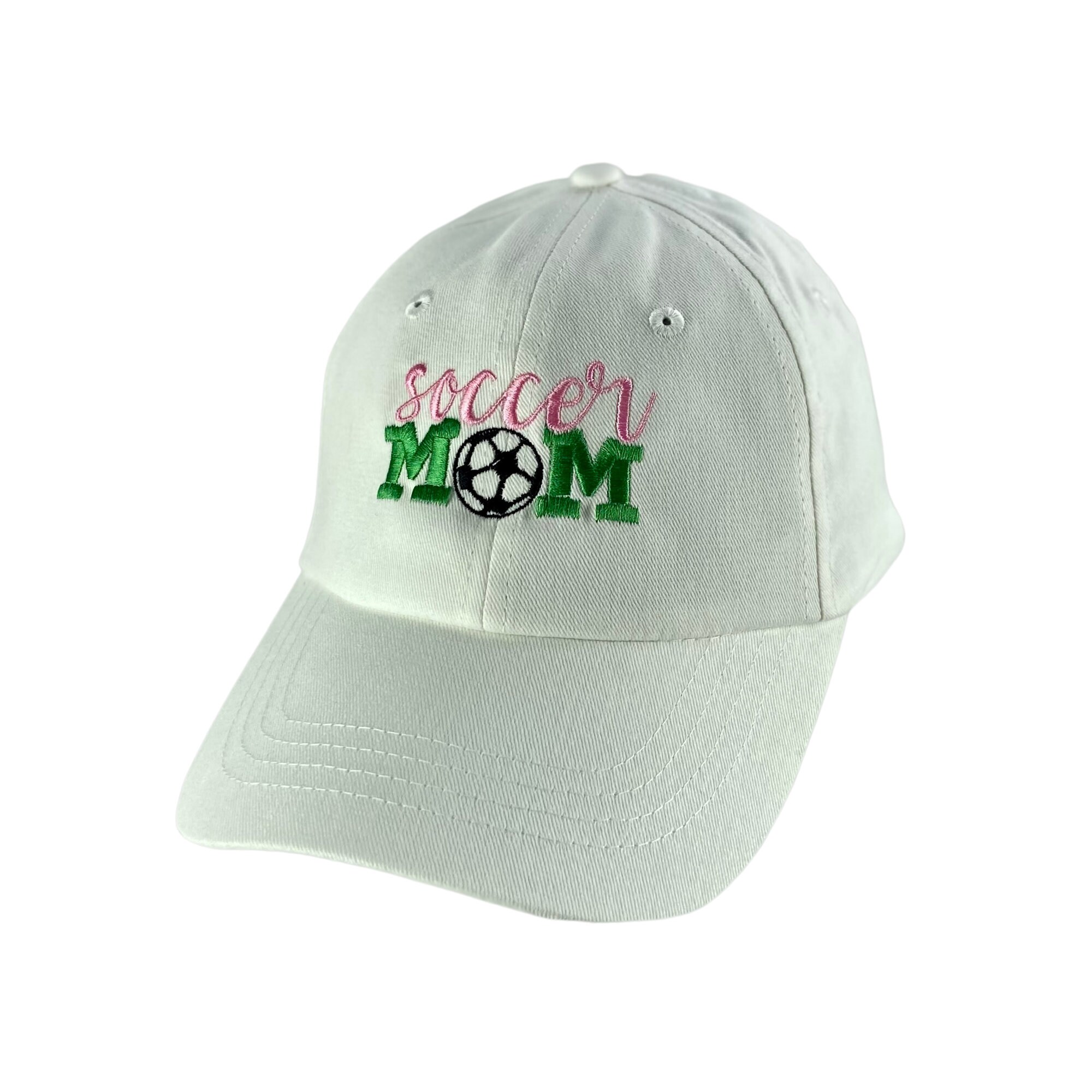 SOCCER MOM Baseball Cap: 100% Cotton White Adjustable Hat 