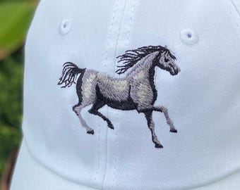 Embroidered Stallion Horse Hat: 100% Cotton White Baseball  display picture 1