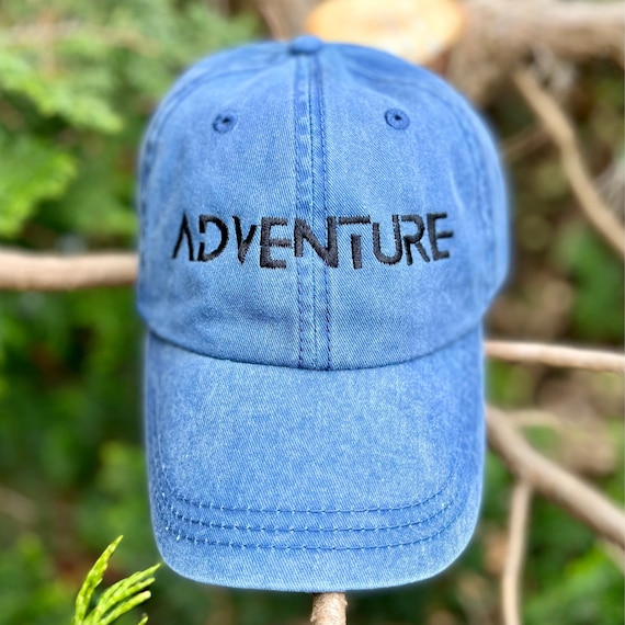 2-sided Dad Hat Embroidered ADVENTURE Mountain, Blue Hiking Hat for Men  100% Cotton Washed Women's Baseball Cap Unisex, Gift for Him Her -   Canada