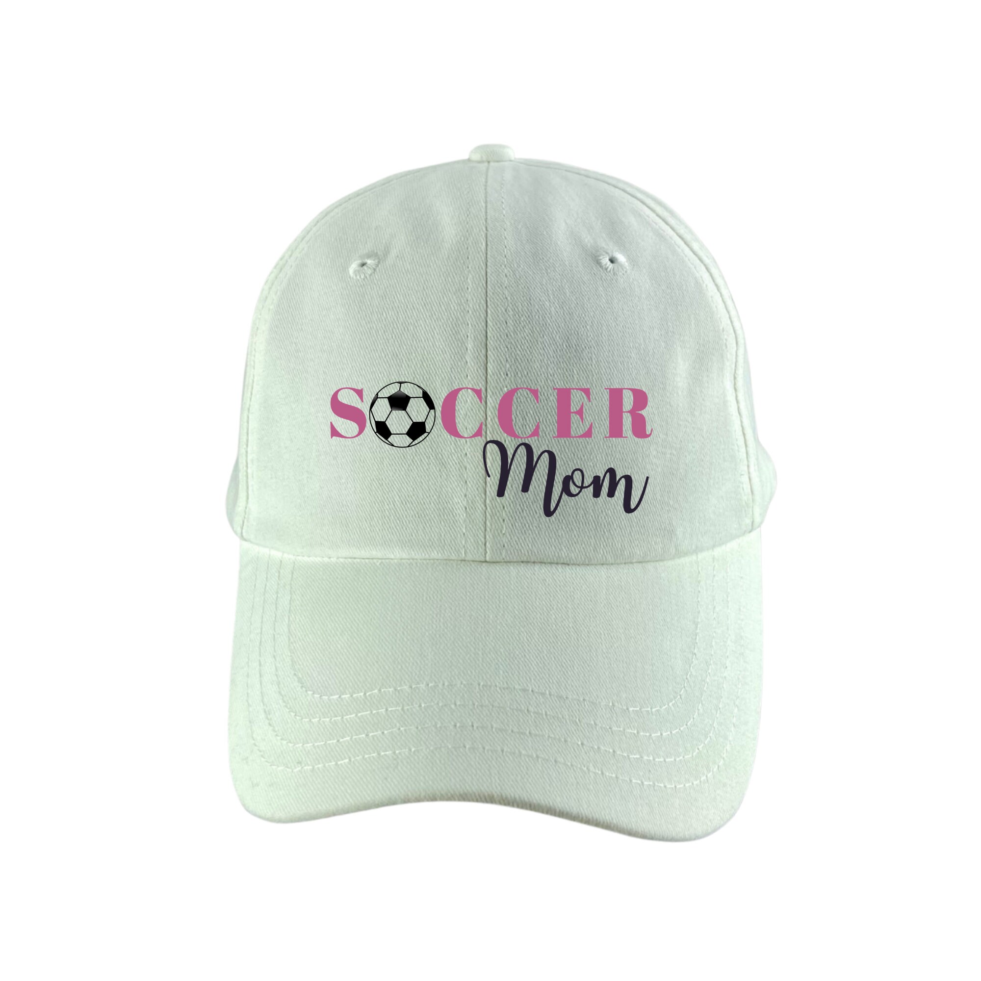 White Embroidered Soccer Ball Hat 100% Cotton Sporty Outdoor Soccer Mom One Size SOCCER MOM Baseball Cap: 100% Cotton White Adjustable Hat  main image 4