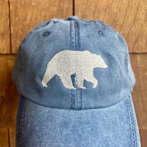 Dad Hat Embroidered Bear, Navy Blue Hiking Hat for Men 100% Cotton