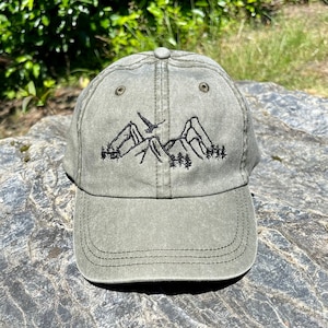 Dad Hat Embroidered Mountain & Eagle, Green Hiking Hat Unisex, Adjustable | 100% Cotton Washed Baseball Cap Men, Nature Gifts for Him Her