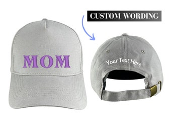 MOM Hat Personalized Gifts for Women, Adjustable Buckle Closure, Gray Unwashed Cotton Cap, Custom Dad Cap Birthday Gift for Her Mother's Day