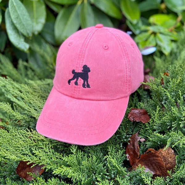 Poodle Hat, Dog Lover Baseball Cap, Mother's Day Gift for Her | Adams Hat w/Leather Strap, Pet Hat for Dog Dad, Washed Pink Women's Ball Cap