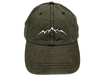 Embroidered Mountain Peak Dad Hat: Green Cotton Hiking Cap