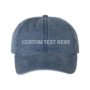 CUSTOM WORDING Dad Hat Embroidered Navy Blue Personalized Cap, Women&#39;s Hiking Hat Unisex, Adjustable | 100% Cotton Washed Baseball Cap Men