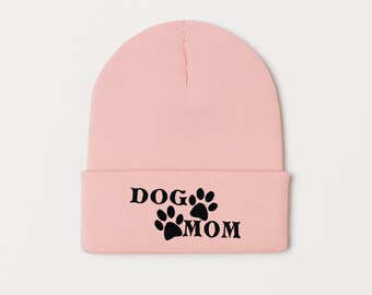 Pink Beanie Hat: DOG MOM Thick Cuffed Knit Winter Beanie  display picture 1
