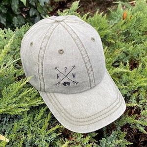 PNW Hat, Custom Washed Baseball Caps for Men, Distressed Women&#39;s Ponytail Caps Embroidered, Nature Apparel Personalized Granola Girl Gifts