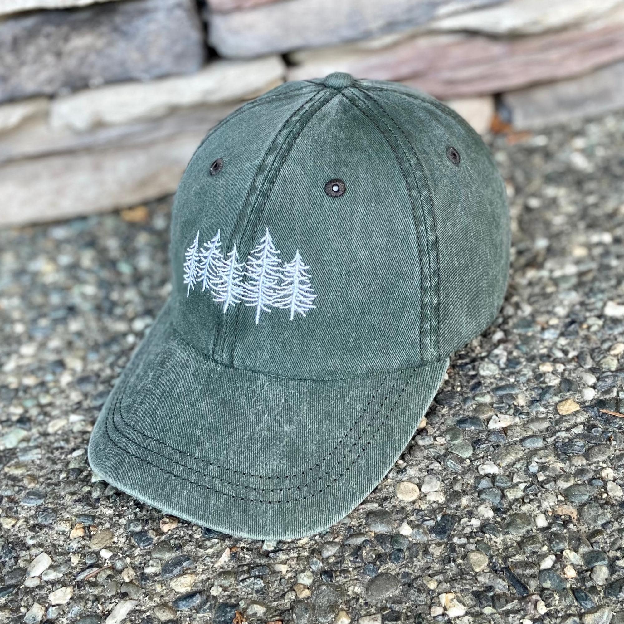 Embroidered Forest Trees Hat: 100% Cotton Distressed  display picture 1