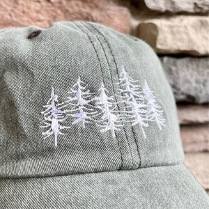 Dad Hat Embroidered Forest Trees, Green Hiking Hat Unisex, Adjustable 100% Cotton Washed Baseball Cap Men, Hiking Nature Gifts for Him Her image 3