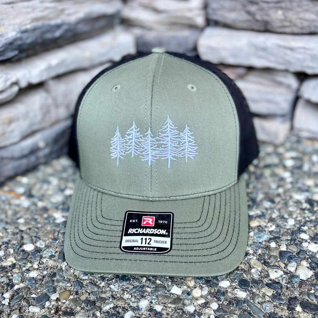 Embroidered Forest Trees Hat: Richardson 112 Trucker Cap
