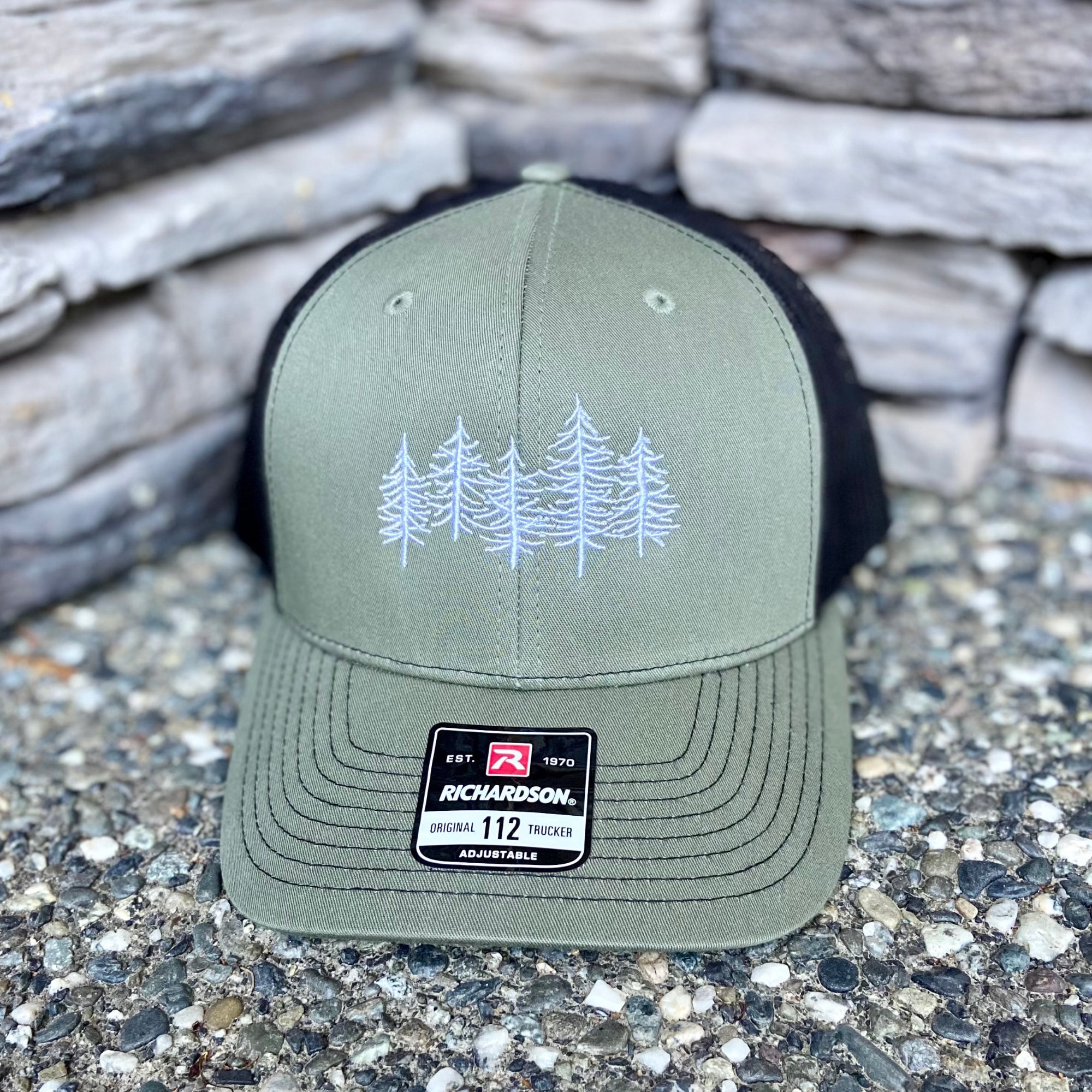 Embroidered Forest Trees Hat: Richardson 112 Trucker Cap