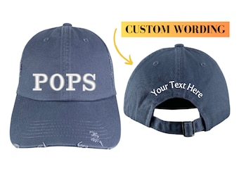 POPS Dad Hat Personalized Gifts for Men, Washed Navy Blue Distressed Cap, Low-Profile & Unstructured Cotton Dad Cap, Custom Fathers Day Gift