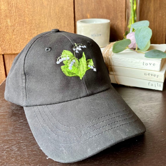 Floral Embroidered Hat W/lily Flower Dad Hat Soft 100% Cotton Black  Baseball Cap, Plant Mom Gifts for Her, Summer Gardening Hats for Women 