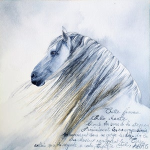Principe cavallo e poesia, stampa d'arte del mio dipinto originale di cavallo bianco ad acquerello, animale domestico, arte equestre, arte murale.