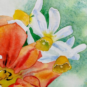 Fleurs du jardin,tulipes rouges et narcisses,peinture à l'aquarelle originale,œuvre d'art fait-main,fleurs du printemps,art mural floral. image 5